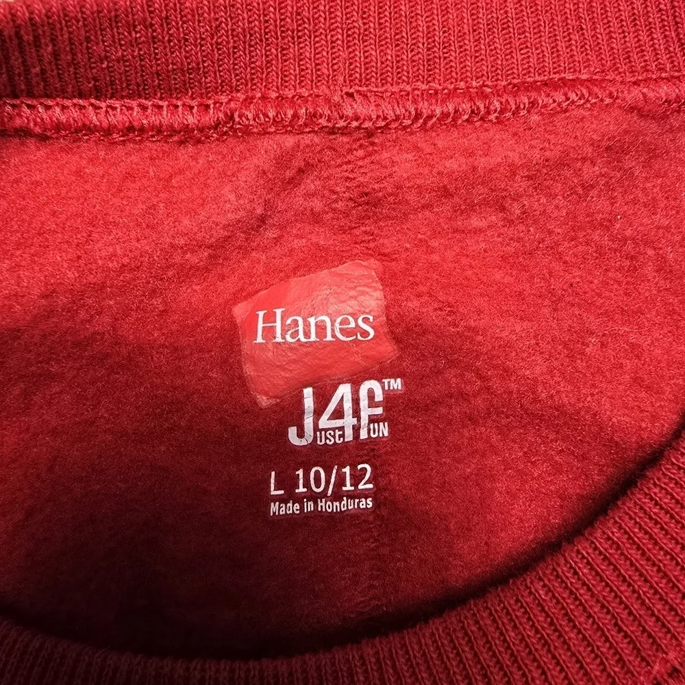 hanes girls super shine red crew neck sweater size large 10-12